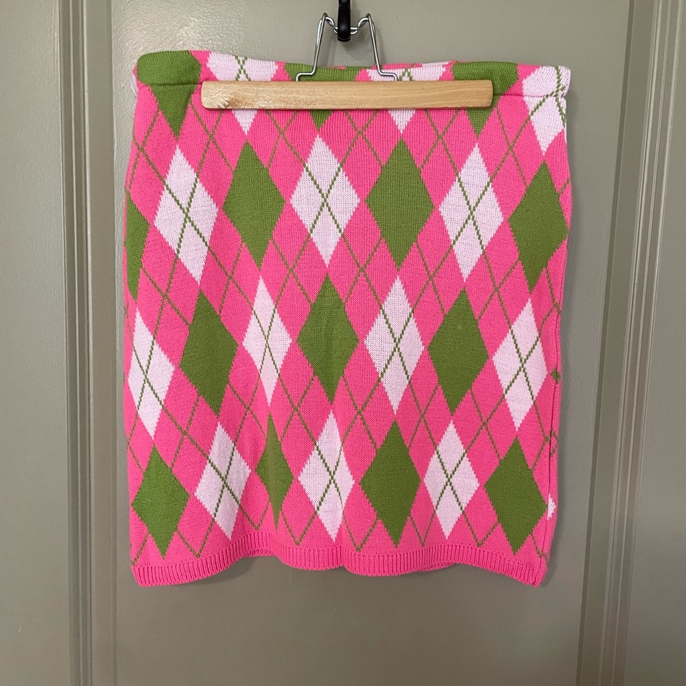 Pink and White Argyle Mini Pencil Skirt for Casual Wear